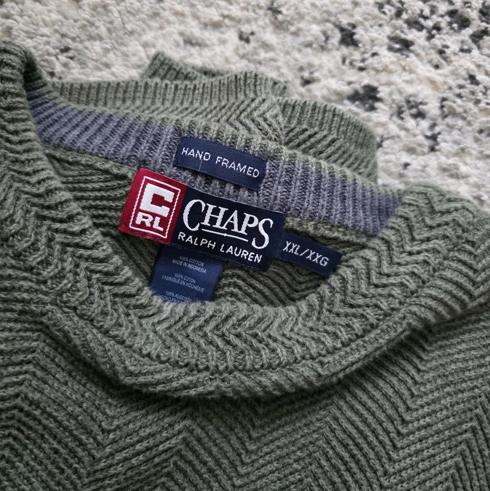 Vintage Chaps Ralph Lauren Hand Framed Knit Crewneck Sweater Mens XXL Green